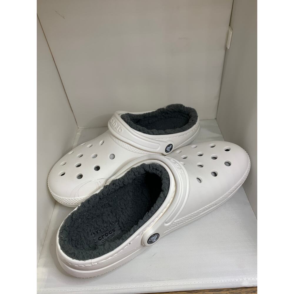 Crocs Dual Comfort White Men's 8 Women's 10 Gray Fur Lining - Picture 2 of 6